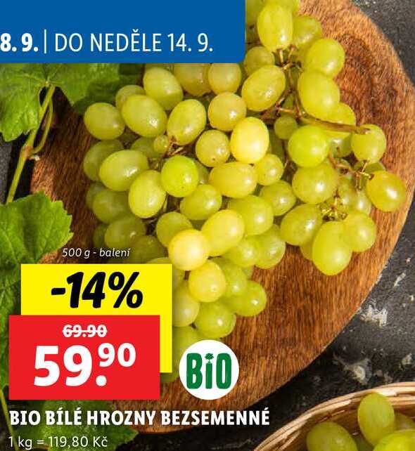BIO BÍLÉ HROZNY BEZSEMENNÉ, 500 g