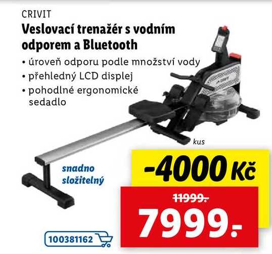 Veslovací trenažér s vodním odporem a Bluetooth 