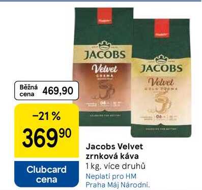 Jacobs Velvet zrnková káva, 1 kg 