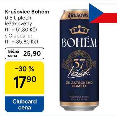 Krušovice Bohém, 0,5 l, plech, ležák světlý 