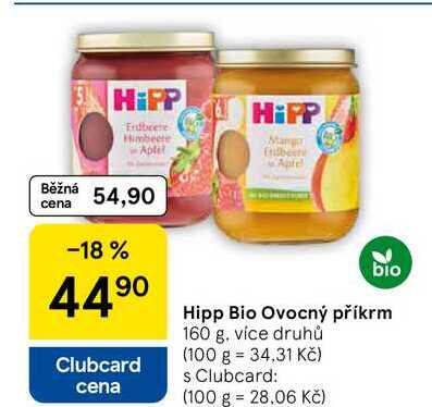 Hipp Bio Ovocný příkrm, 160 g, více druhů  