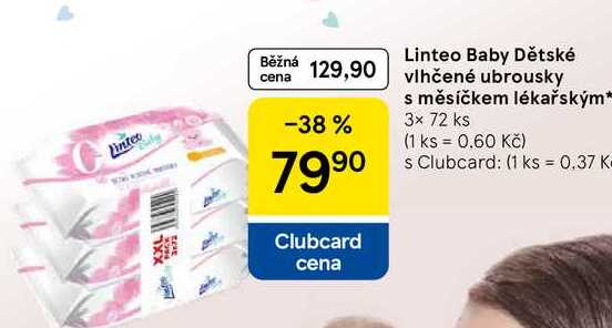 Linteo Baby Dětské vlhčené ubrousky s měsíčkem lékařským, 3x 72 ks  