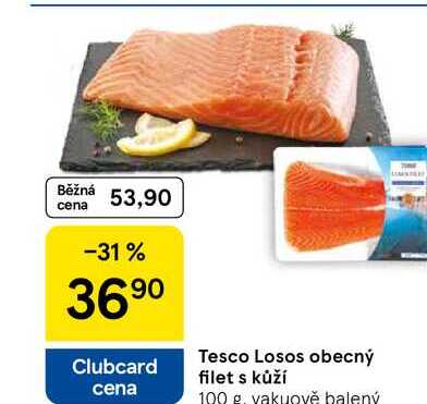 Tesco Losos obecný filet s kůží, 100 g 