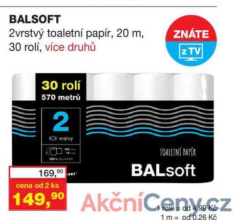 BALSOFT 2vrstvý toaletní papír, 20 m, 30 rolí, více druhů 