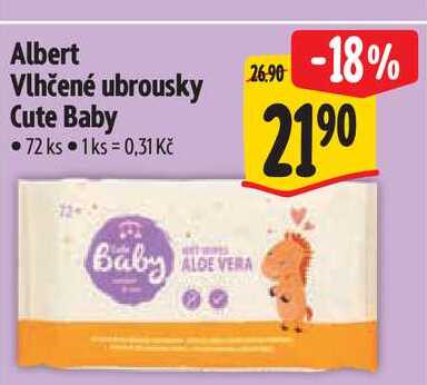 Albert Vlhčené ubrousky Cute Baby 72 ks  