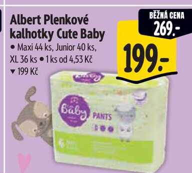 Albert Plenkové kalhotky Cute Baby • Maxi 44 ks, Junior 40 ks, XL 36 ks  