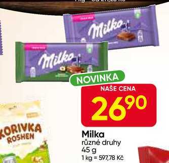 Milka různé druhy 45 g