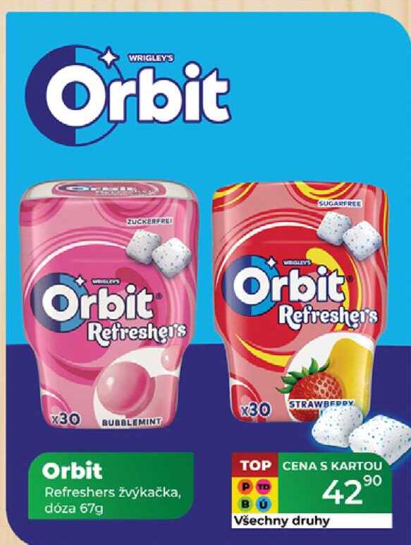 Orbit Refreshers žvýkačka, dóza 67g 