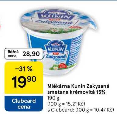 Mlékárna Kunín Zakysaná smetana krémovitá 15%, 190 g 