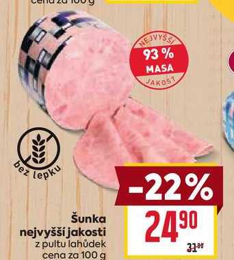 NŠunka nejvyšší jakosti z pultu lahůdek cena za 100 g