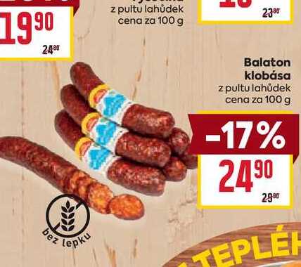 Balaton klobása z pultu lahůdek cena za 100 g 