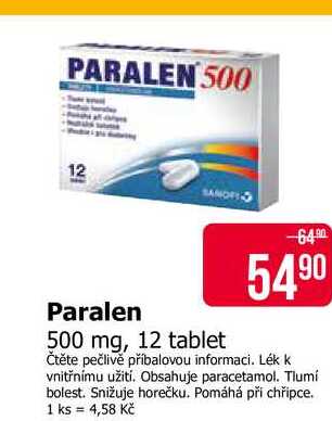 Paralen 500 mg, 12 tablet  