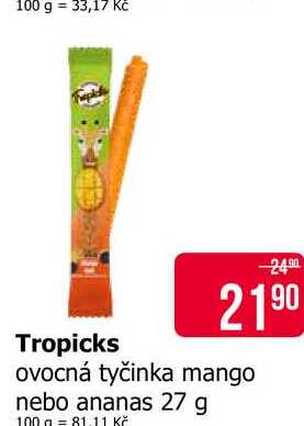 Tropicks ovocná tyčinka mango nebo ananas 27 g 