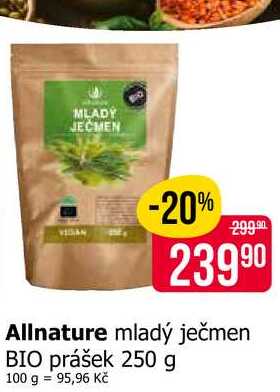 Allnature mladý ječmen BIO prášek 250 g 