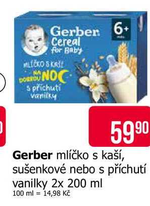 Gerber mlíčko s kaší, sušenkové nebo s příchutí vanilky 2x 200 ml