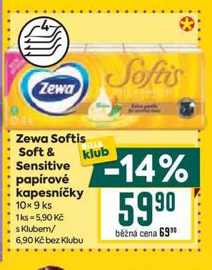 Zewa Softis Soft & Sensitive papírové kapesníčky 10x 9 ks 
