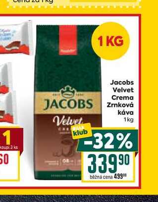 Jacobs Velvet Crema Zrnková Káva 1kg