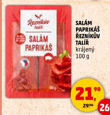 SALÁM PAPRIKÁŠ ŘEZNÍKŮV TALÍŘ krájený, 100 g  
