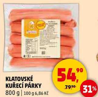 KLATOVSKÉ KUŘECÍ PÁRKY, 800 g