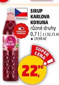 SIRUP KARLOVA KORUNA různé druhy, 0,7 l