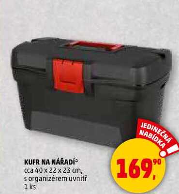 KUFR NA NÁŘADÍ cca 40 x 22 x 23 cm, s organizérem uvnitř, 1 ks  
