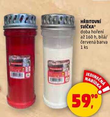HŘBITOVNÍ SVÍČKA doba hoření až 160 h, bílá/ červená barva, 1 ks  