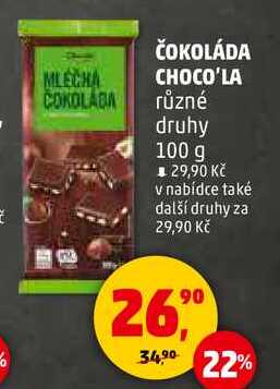 ČOKOLÁDA CHOCO'LA COKOLADA různé druhy, 100 g 