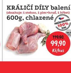 KRÁLIČÍ DÍLY balení (obsahuje: 1 stehno, 1 plec+hrud, 1 hřbet) 600g, chlazené
