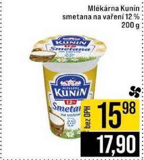 Mlékárna Kunín smetana na vaření 12% 200 ml v akci