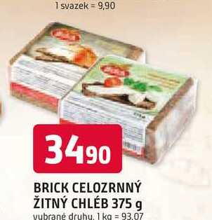 BRICK CELOZRNNÝ ŽITNÝ CHLÉB 375 g 