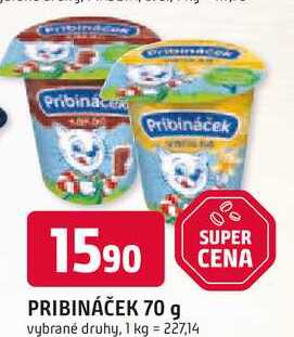 Pribináček 70g, vybrané druhy