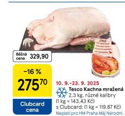 Tesco Kachna mražená, 2.3 kg, různé kalibry 