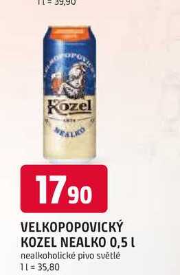 VELKOPOPOVICKÝ KOZEL NEALKO 0,5 L nealkoholické pivo světlé 