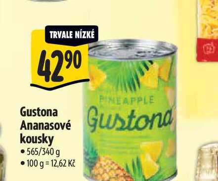   Gustona Ananasové kousky 565/340 g 
