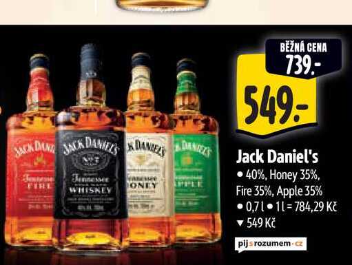   Jack Daniel's  40%, Honey 35%, Fire 35%, Apple 35%  0,7 l