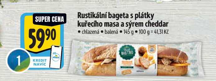   Rustikální bageta s plátky kuřecího masa a sýrem cheddar 145 g
