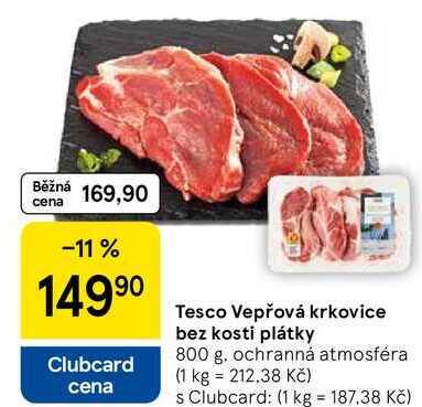 Tesco Vepřová krkovice bez kosti plátky, 800 g 
