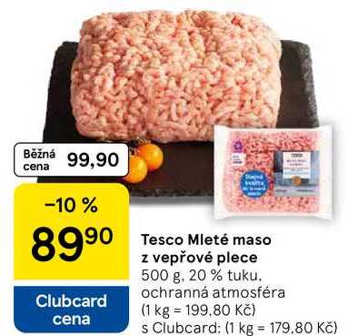 Tesco Mleté maso z vepřové plece, 500 g, 20% tuku 