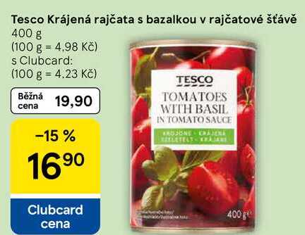 Tesco Krájená rajčata s bazalkou v rajčatové šťávě, 400 g  