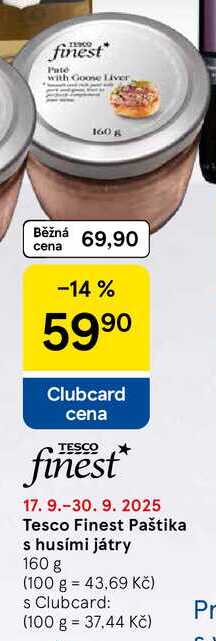 Tesco Finest Paštika s husími játry, 160 g 