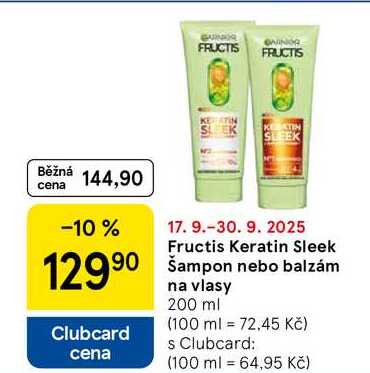 Fructis Keratin Sleek Šampon nebo balzám na vlasy, 200 ml 