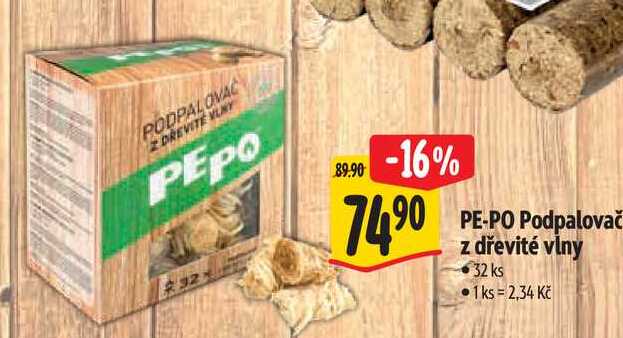 PE-PO Podpalovač z dřevité vlny, 32 ks