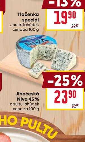 Jihočeská Niva 45% z pultu lahůdek cena za 100g