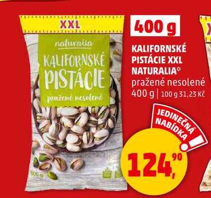 KALIFORNSKÉ PISTÁCIE XXL NATURALIA pražené nesolené, 400 g  