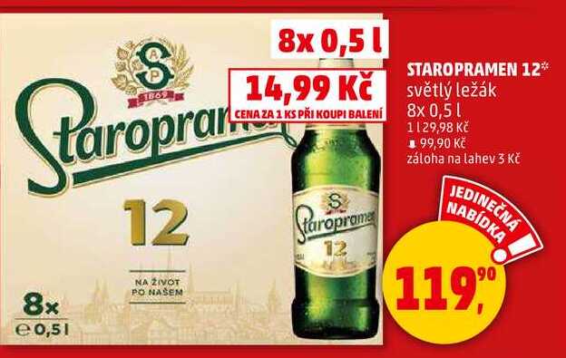 STAROPRAMEN 12 světlý ležák, 8x 0,5 l 