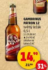 GAMBRINUS PATRON 12 světlý ležák, 0,5 l