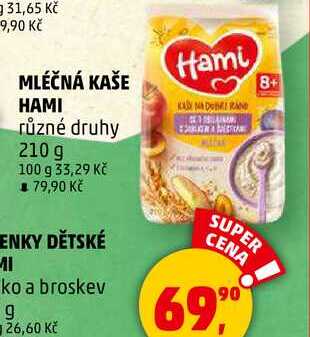 MLÉČNÁ KAŠE HAMI různé druhy, 210 g 