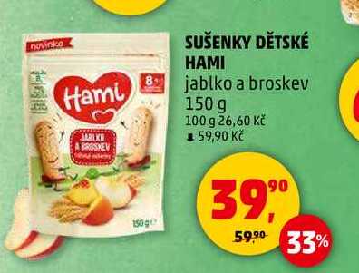 SUŠENKY DĚTSKÉ HAMI jablko a broskev, 150 g 