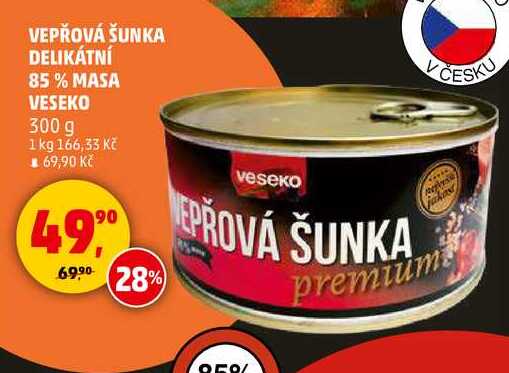 VEPŘOVÁ ŠUNKA DELIKÁTNÍ 85% MASA VESEKO, 300 g  