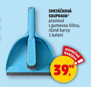 SMETÁČKOVÁ SOUPRAVA plastová s gumovou lištou, různé barvy, 1 balení 